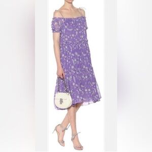 Ulla Johnson Sierra Dress Purple Silk Off the Shoulder Tiered Ruffle Floral Iris